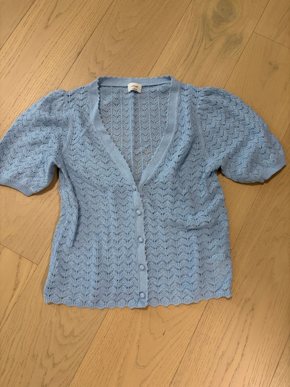 Wilfred Pale Blue Openwork Knit Short Sleeve Cardigan